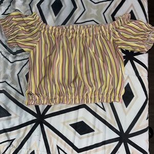 Shien cropped off shoulders Shirt, light pink and yellow. size medium, wore once